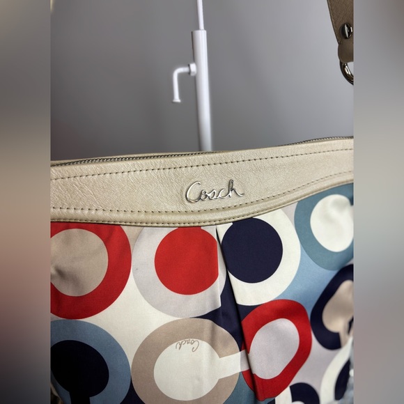 Coach 2013 Ashley Op Art Satin Multi Print Hobo Bag EUC - Picture 3 of 14